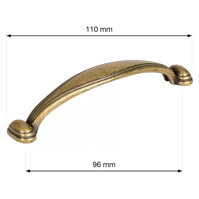 Walteco Möbelgriff Rubio - Lochabstand: 96 mm, Sonstige, Brüniert - Antikmessing Möbelgriff, 110mm Gesamtlänge, 96mm Lochabstand.
