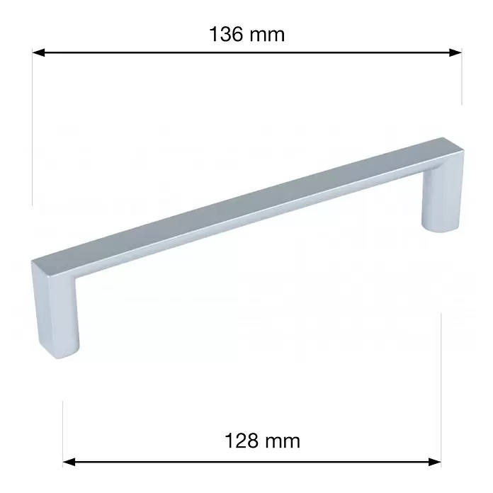 Walteco Möbelgriff - Lochabstand: 128 mm, Kunststoff, Silber, L x B x H: 136 x 11 x 26 mm - Silberner Möbelgriff, 136 mm Gesamtlänge, 128 mm Lochabstand.