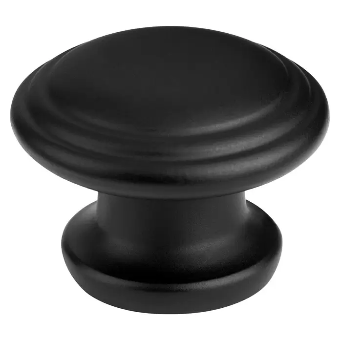 Walteco Möbelknopf Bems - Durchmesser: 34 mm, Kunststoff, Schwarz matt - Runder, mattschwarzer Möbelknauf mit konzentrischen Ringen oben.