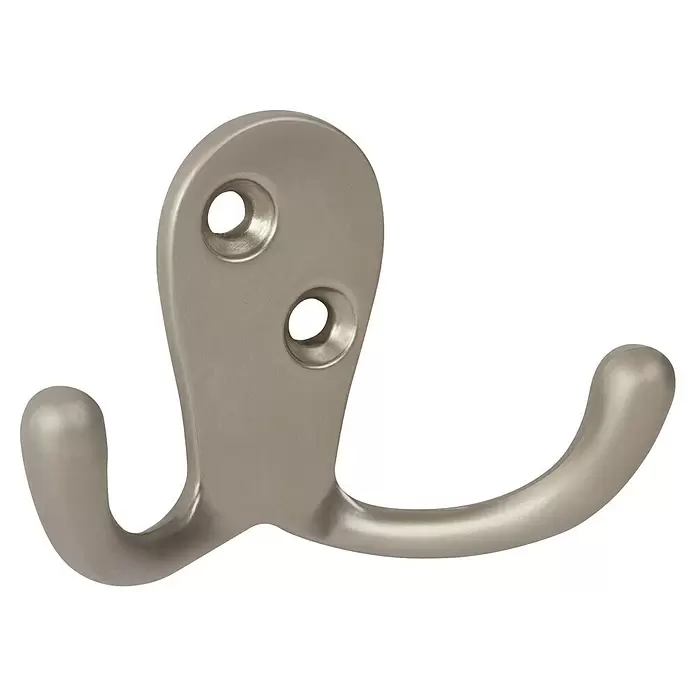 Walteco Garderobenhaken Bonax - L x B x H: 46 x 69 x 26 mm, Anzahl Haken: 2 Stk., Vernickelt matt - Gebürsteter Metall-Doppelhaken mit zwei Schraublöchern zur Befestigung.