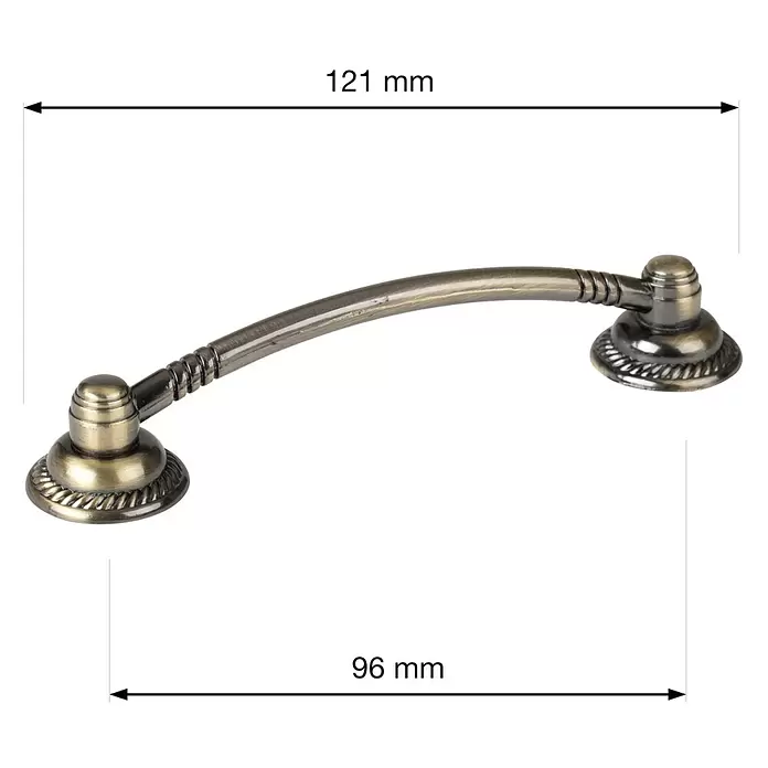 Walteco Möbelgriff Sapri - Lochabstand: 96 mm, Sonstige, Bronze - Gebogener Schubladengriff aus antikem Messing mit Zierelementen, Lochabstand 96mm.