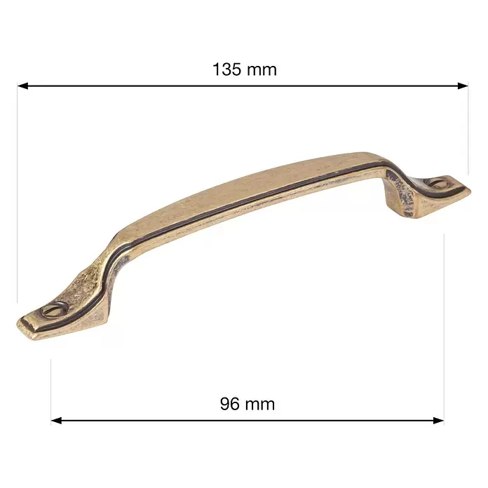 Walteco Möbelgriff Rustica - Lochabstand: 96 mm, Sonstige, Brüniert - Antiker Messing Möbelgriff, 135 mm Gesamtlänge, Lochabstand 96 mm.