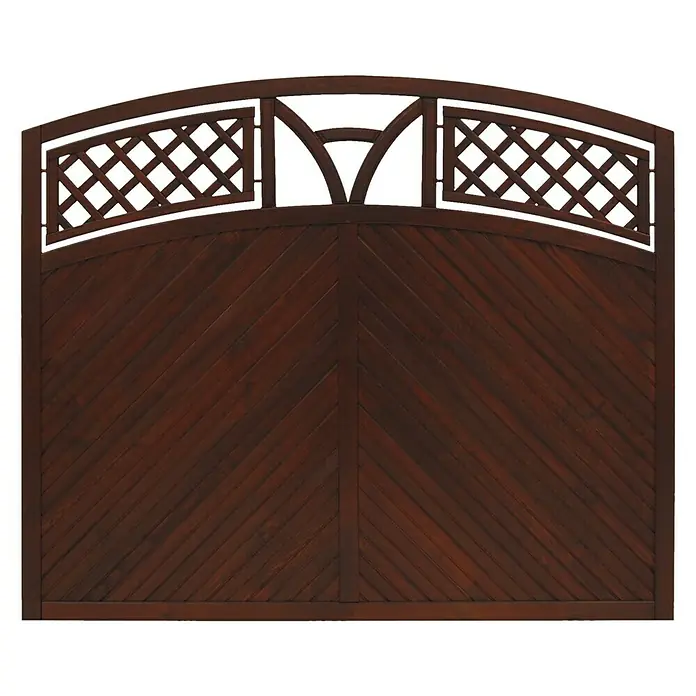 Andrewex Sichtschutzelement Toulon - Mit Bogen, Braun - Elegantes Holztor mit dekorativem Gittermuster und diagonal verlaufenden Holzpaneelen. Blickfang für jeden Eingangsbereich.
