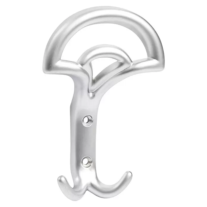 Walteco Garderobenhaken Bolero - L x B x H: 145 x 97 x 52 mm, Anzahl Haken: 2 Stk., Verchromt matt - Silberner Metall-Garderobenhaken mit Bogen oben, Doppelhaken unten und zwei Schraublöchern.