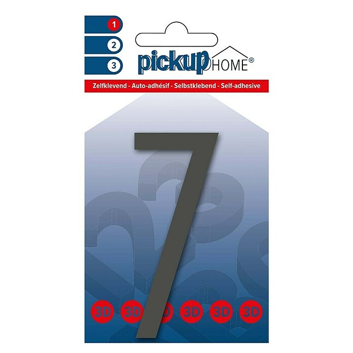 Pickup 3D Home Huisnummer (Hoogte: 9 cm, Motief: 7, Grijs, Kunststof, Zelfklevend)