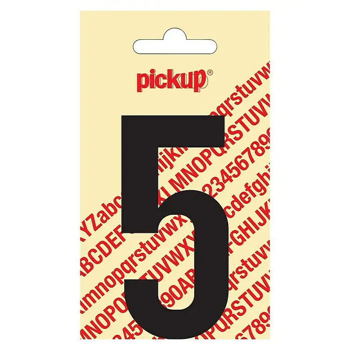 Pickup AufkleberMotiv: 5, Schwarz, Höhe: 90 mm - Eine Nahaufnahme einer Pickup-Marke mit einer großen schwarzen Nummer 5 vor einem roten Buchstabenhintergrund.