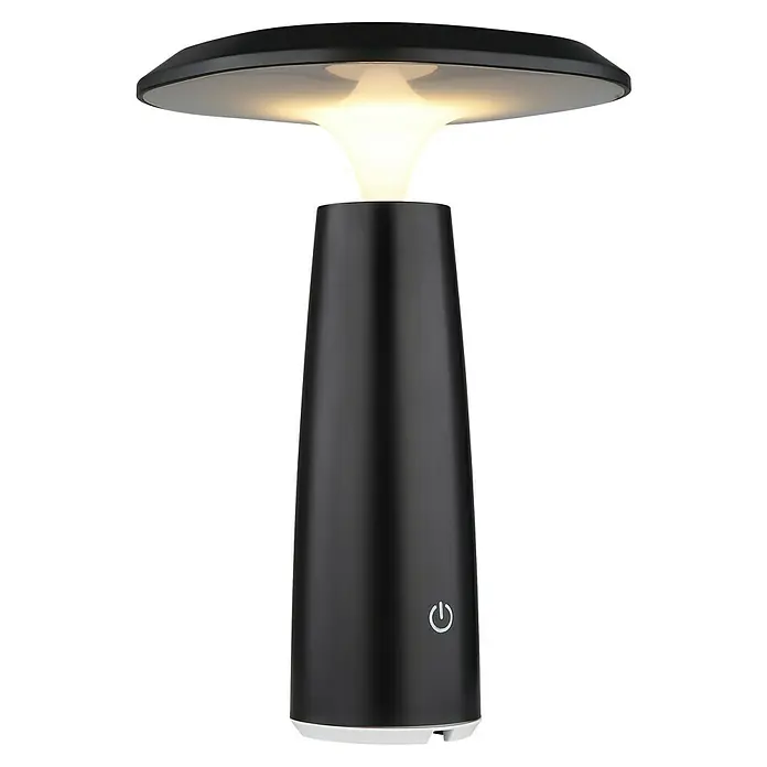 Globo Akku-Tischleuchte Bowie - Schwarz, Höhe: 20 cm - Moderne LED-Tischleuchte in Schwarz mit einem schirmförmigen Design, ideal für stimmungsvolle Beleuchtung in jedem Raum.