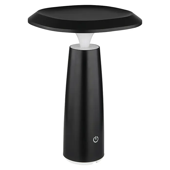 Globo Akku-Tischleuchte Bowie - Schwarz, Höhe: 20 cm - Elegante schwarze Tischleuchte mit einem pilzförmigen Lampenschirm, ideal für modernes Ambiente und stimmungsvolle Beleuchtung.