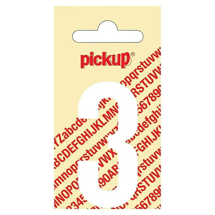Pickup Aufkleber - Motiv: 3, Weiß, Höhe: 60 mm - Aufkleber mit der Nummer 3 im Pickup-Design, ideal zum Markieren und Personalisieren. Praktisch und dekorativ.