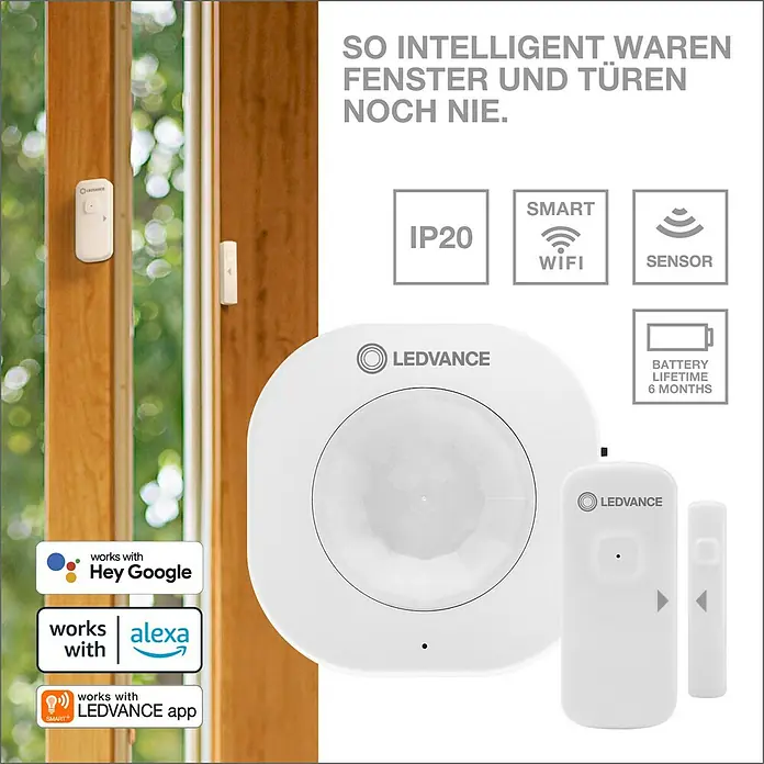 Osram Fenster- & Türsensor-Set Kontaktsensor - Weiß - Intelligenter LEDVANCE Fenster- und Türkontaktsensor für mehr Sicherheit. Steuerung per App oder Sprachassistent möglich.