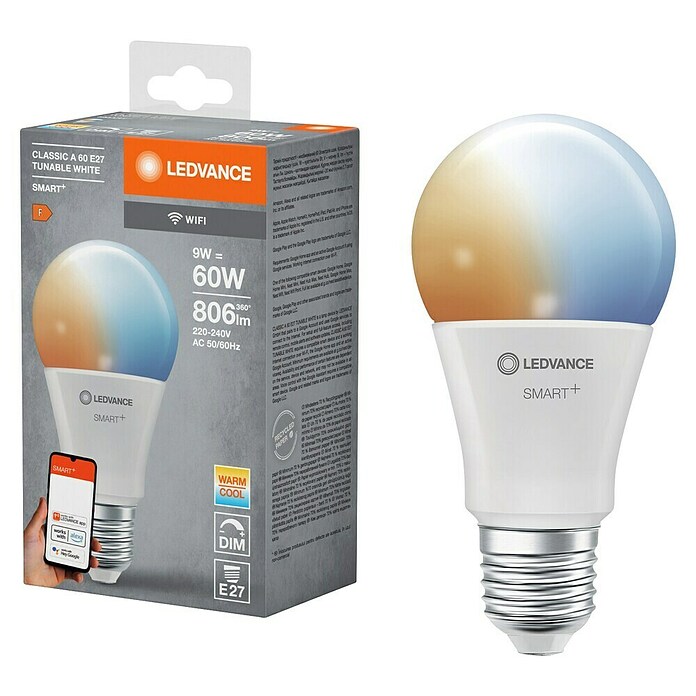 Ledvance Smart+ WiFi Smart-LED-Lampe (E27, Dimmbar, Mehrfarbig, 806 lm, 9 W) | BAUHAUS