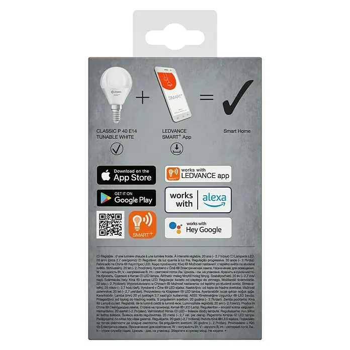 Ledvance Smart+ WiFi Smart-LED-Lampe P40 - E14, Dimmbar, Mehrfarbig, 470 lm, 4,9 W - LEDVANCE SMART+ Classic P 40 E14: Dimmbare Glühbirne für intelligentes Licht im smarten Zuhause, steuerbar per App oder Sprachassistent.