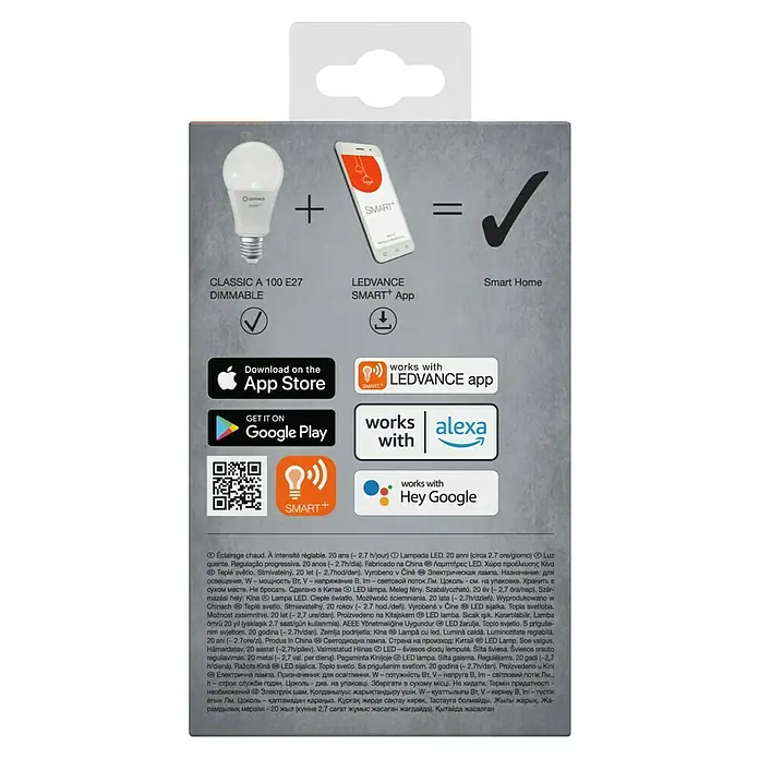 Ledvance Smart+ WiFi Smart-LED-Lampe - E27, Dimmbar, Warmweiß, 1.521 lm, 14 W - LEDVANCE SMART+ Lampe: Intelligente Beleuchtung für Ihr Zuhause. Einfach zu installieren und zu steuern mit der App oder Sprachassistenten.