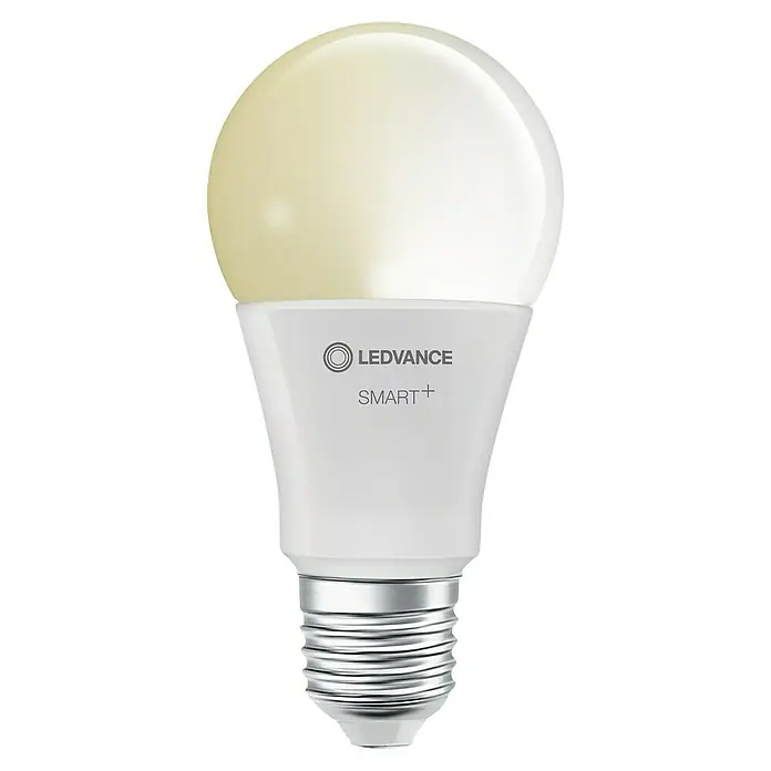 Ledvance Smart+ WiFi Smart-LED-Lampe - E27, Dimmbar, Warmweiß, 806 lm, 9 W - Nahaufnahme einer LEDVANCE SMART+ LED-Lampe mit klarem, modernem Design und energiesparender Technologie, ideal für intelligentes Wohnen.