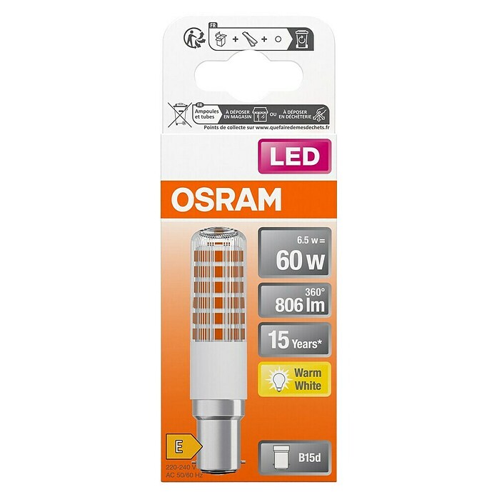 Ledvance LED-Lampe T Slim (B15d, Nicht Dimmbar, Warmweiß, 806 lm, 6,5 W) | BAUHAUS