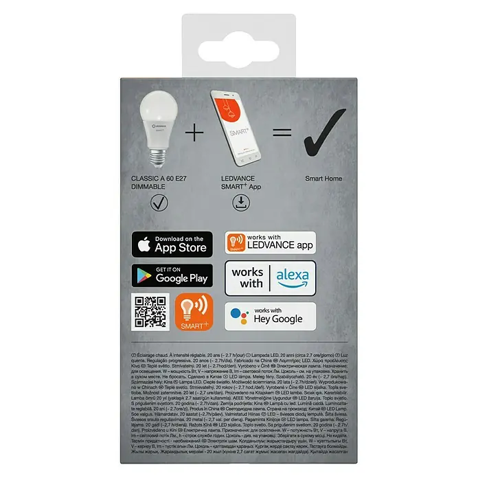 Ledvance Smart+ WiFi Smart-LED-Lampe - E27, Dimmbar, Warmweiß, 806 lm, 9 W - LEDVANCE SMART+ Classic A60 E27 Dimmable Lampe mit App-Steuerung für ein intelligentes Zuhause.