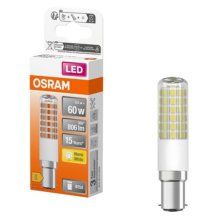 Ledvance LED-Lampe T Slim (B15d, Nicht Dimmbar, Warmweiß, 806 lm, 6,5 W) | BAUHAUS