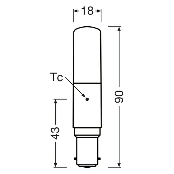 Ledvance LED-Lampe T Slim - B15d, Warmweiß, 1.055 lm, 8 W - Technische Zeichnung einer länglichen LED-Lampe mit Abmessungen für Montage und Produktdetails.