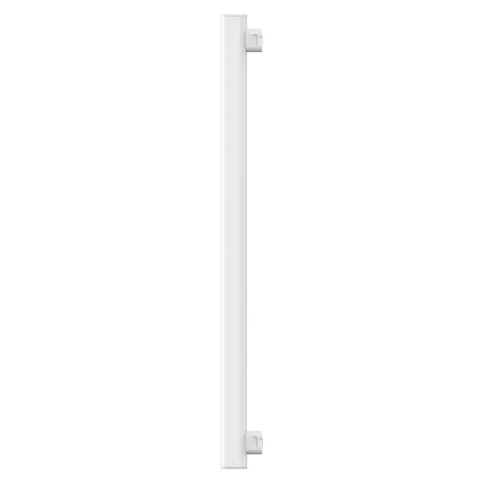 Ledvance LED-Röhre Ledinestra S14S - Länge: 50 cm, Warmweiß, 4,7 W, 470 lm, S14s - Nahaufnahme eines weißen Heizkörpers mit sichtbaren Anschlussstücken, der vor einem dunklen Hintergrund abgebildet ist.