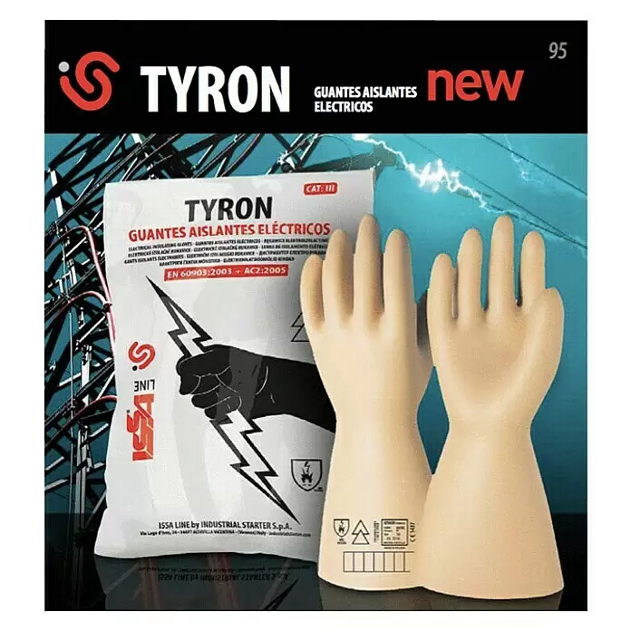 Industrial Starter Guantes de trabajo Tyron 2.500 W - Talla del guante: 10, Beige - Guantes aislantes eléctricos beige, mostrados con su embalaje blanco de marca.