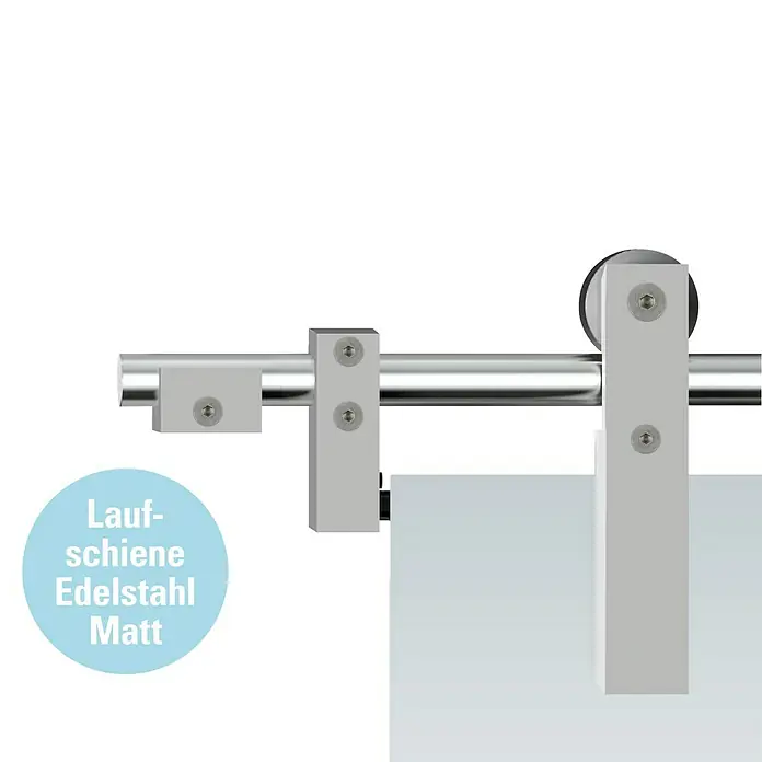Diamond Doors Glasschiebetür-Beschlag Tender Pure - Edelstahloptik, Art Beschlag: Offen, Länge: 2.000 mm, Ohne Softeinzug - Laufschienensystem aus Edelstahl, matt für Schiebetüren. Das System bietet eine elegante und funktionale Lösung für moderne Innenräume.