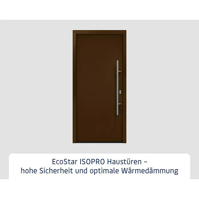 Hörmann EcoStar Haustür ISOPRO IP 010 - 110 x 210 cm, DIN Anschlag: Rechts, Terrabraun - EcoStar ISOPRO Haustür in Braun mit einem modernen, langen Griff. Hohe Sicherheit und optimale Wärmedämmung zeichnen diese Tür aus.