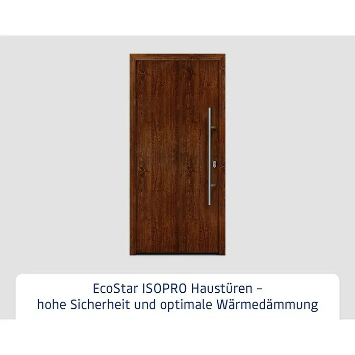 Hörmann EcoStar Haustür ISOPRO IP 010 - 110 x 210 cm, DIN Anschlag: Rechts, Dark Oak - Abbildung einer EcoStar ISOPRO Haustür mit hoher Sicherheit und optimaler Wärmedämmung.