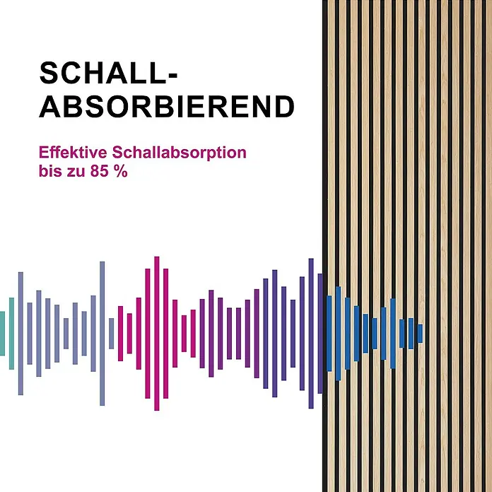 Sonido Akustikpaneel Elements - New Oak Light, L x B x S: 1.200 x 560 x 18 mm - Schallabsorbierende Holzpaneele mit effektiver Schallabsorption bis zu 85 %. Die perfekte Lösung für eine verbesserte Akustik.