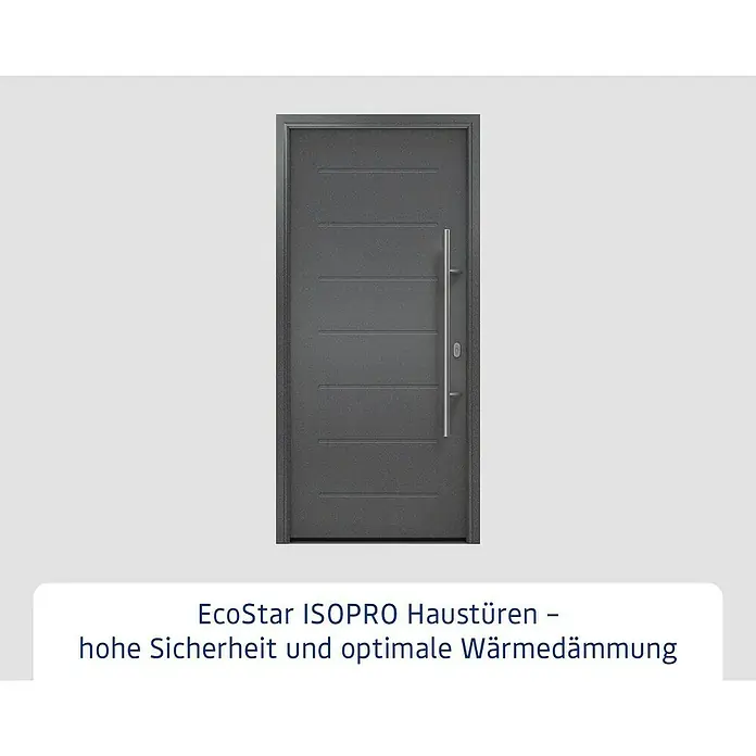 Hörmann EcoStar Haustür ISOPRO IP 015 - 110 x 210 cm, DIN Anschlag: Rechts, CH 703 Anthrazit Metallic - EcoStar ISOPRO Haustür in Anthrazit mit Edelstahlgriff. Hohe Sicherheit und optimale Wärmedämmung für Ihr Zuhause.