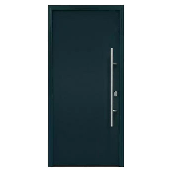 Hörmann EcoStar Haustür ISOPRO IP 010 - 110 x 210 cm, DIN Anschlag: Rechts, Anthrazitgrau - Moderne dunkelblaue Tür mit langem Edelstahlgriff.