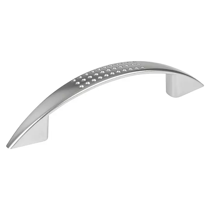 Walteco Möbelgriff Jamo - Lochabstand: 96 mm, Sonstige, Verchromt matt - Gebogener silberner Metall-Möbelgriff mit gepunkteter Textur auf der Oberseite.