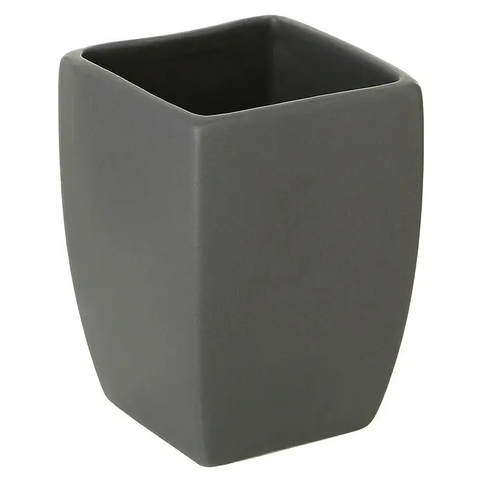 Tatay Thai Portacepillos - Cerámica, Antracita - Recipiente cosmético cuadrado gris para baños, un accesorio simple y moderno para guardar utensilios de baño.