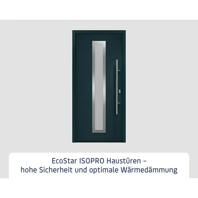 Hörmann EcoStar Haustür ISOPRO IP 700S - 110 x 210 cm, DIN Anschlag: Rechts, Anthrazitgrau - Moderne Haustür mit Glasausschnitt und Edelstahlgriff für hohe Sicherheit und optimale Wärmedämmung.