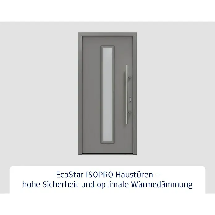 Hörmann EcoStar Haustür ISOPRO IP 020S - 110 x 210 cm, DIN Anschlag: Rechts, Graualuminium - EcoStar ISOPRO Haustür: Elegante, graue Haustür mit Glaseinsatz und modernem Edelstahlgriff für hohe Sicherheit und Wärmedämmung.