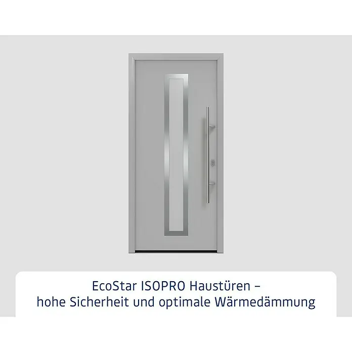Hörmann EcoStar Haustür ISOPRO IP 700S - 110 x 210 cm, DIN Anschlag: Rechts, Weißaluminium - EcoStar ISOPRO Haustür: Stilvolle, graue Eingangstür mit Glaseinsatz und modernem Türgriff für hohe Sicherheit und Wärmedämmung.