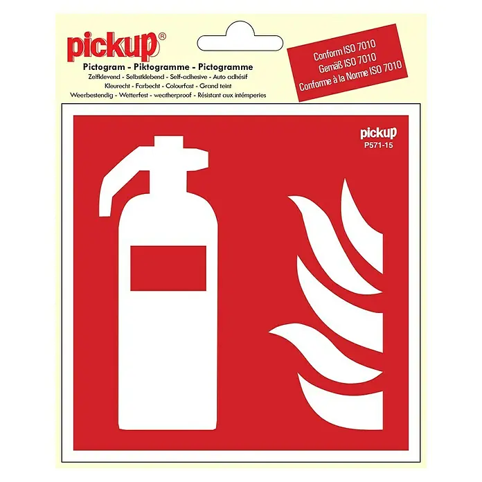 Pickup Aufkleber - L x B: 15 x 15 cm, Feuerlöscher - Aufkleber mit dem Piktogramm "Feuerlöscher" von Pickup, P571-15, selbstklebend, farbecht und wetterfest, gemäß ISO 7010 für Brandschutzzeichen.