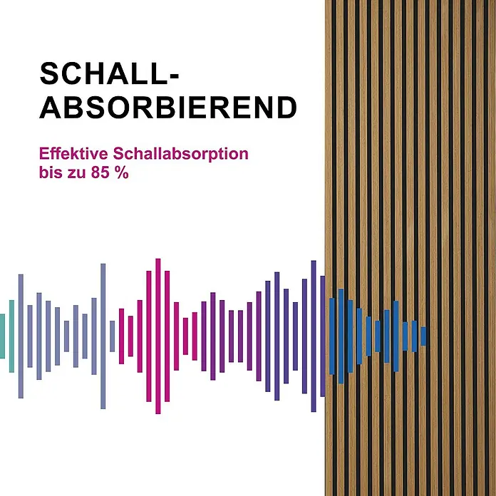 Sonido Akustikpaneel Elements - Oiled Oak, L x B x S: 1.200 x 560 x 18 mm - Schallabsorbierende Paneele mit Holzoberfläche. Effektive Schallabsorption bis zu 85% für verbesserte Raumakustik.