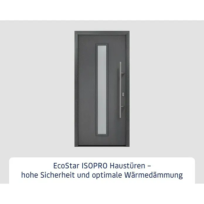 Hörmann EcoStar Haustür ISOPRO IP 020S - 110 x 210 cm, DIN Anschlag: Rechts, CH 703 Anthrazit Metallic - EcoStar ISOPRO Haustür mit Glasausschnitt und Edelstahlgriff bietet hohe Sicherheit und optimale Wärmedämmung.