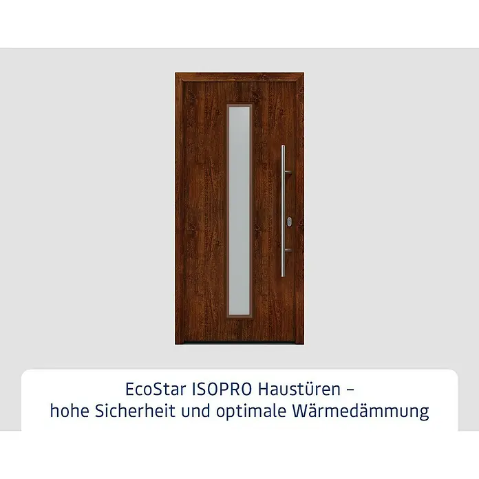Hörmann EcoStar Haustür ISOPRO IP 020S - 110 x 210 cm, DIN Anschlag: Rechts, Dark Oak - Hochwertige EcoStar ISOPRO Haustür mit Holzdekor und vertikalem Glaseinsatz.