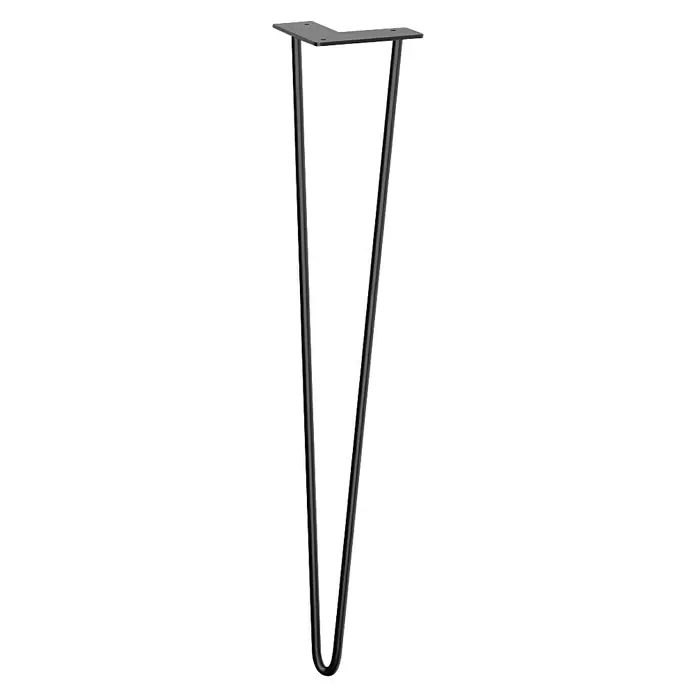 Walteco Möbelfuß Hairpin II - Höhe: 710 mm, Stahl, Schwarz - Schwarzes Metall-Haarnadel-Tischbein mit L-förmiger Montageplatte.
