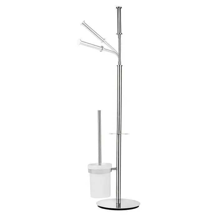 Bath Stage Portarrollos papel higiénico B-474 - L x An x Al: 18 x 18 x 68 cm, Acero inoxidable, Plateado - Este artículo muestra un elegante conjunto de escobilla de baño cromada independiente, que combina funcionalidad con diseño moderno.