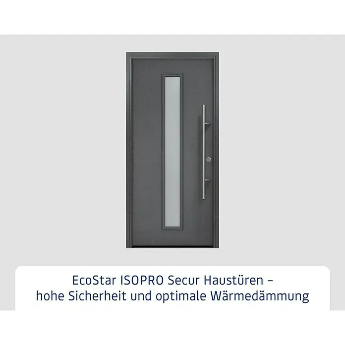 Hörmann EcoStar Haustür ISOPRO Secur IPS 020S - 110 x 210 cm, DIN Anschlag: Rechts, CH 703 Anthrazit Metallic - EcoStar ISOPRO Secur Haustür in Anthrazit mit Glaseinsatz und Edelstahlgriff für hohe Sicherheit und optimale Wärmedämmung.