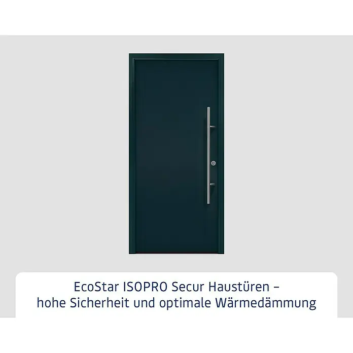 Hörmann EcoStar Haustür ISOPRO Secur IPS 010 - 110 x 210 cm, DIN Anschlag: Rechts, Anthrazitgrau - Eine moderne EcoStar ISOPRO Secur Haustür in dunklem Farbton mit einem eleganten, langen Türgriff.