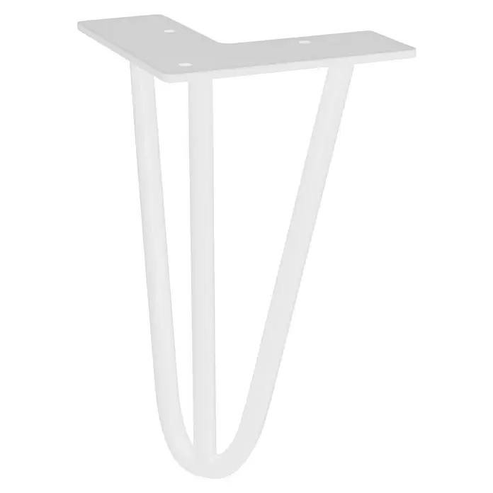Walteco Möbelfuß Hairpin III - Höhe: 200 mm, Stahl, Weiß - Weißes dreistrebiges Metall-Hairpin-Bein mit flacher Montageplatte und Schraublöchern.