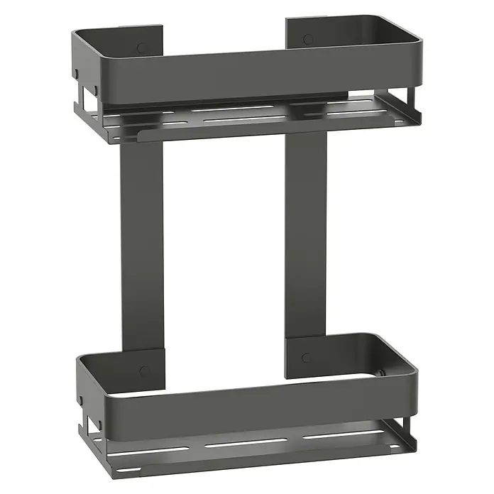 Cesta de baño doble Balance - 12,5 x 25 x 32,5 cm, Aluminio, Gun grey - Estante de baño gris con dos estantes para guardar artículos de tocador y organizar el baño.