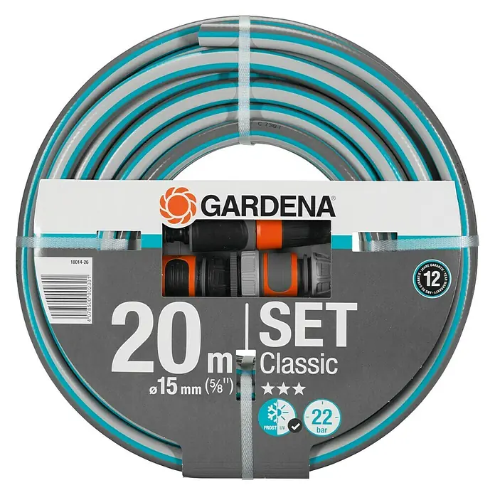 Gardena Kit de manguera Classic - Largo: 20 m - El juego de manguera Gardena Classic, de 20 m de largo y 15 mm de diámetro, incluye accesorios para uso en el jardín.