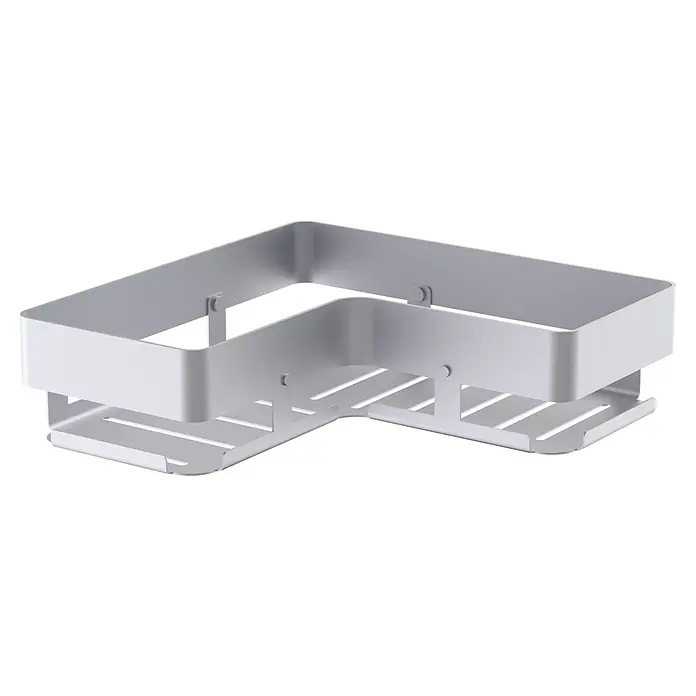 Cesta de baño angular Balance - 11 x 24 x 6 cm, Aluminio, Cromo - Estante metálico esquinero para ducha con orificios de drenaje, ideal para guardar artículos de ducha.