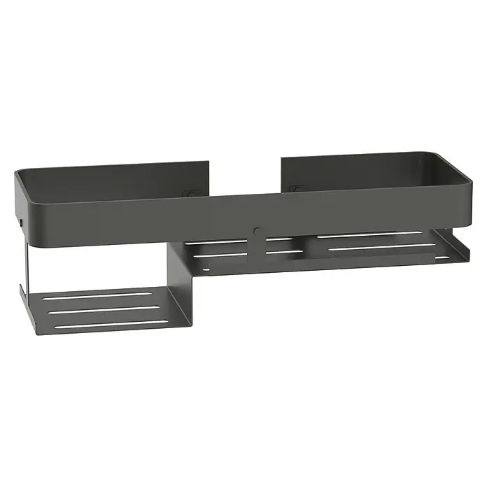 Cesta de baño Balance - 12,5 x 35 x 10,5 cm, Aluminio, Gun grey - La imagen muestra un organizador de ducha gris de dos niveles, que ofrece organización al baño y mantiene una estética elegante.