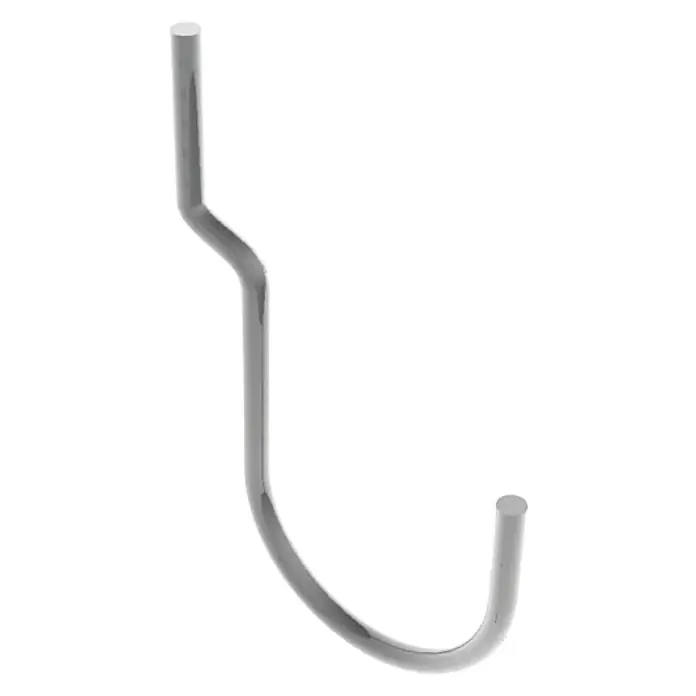 Simonrack Panelclick Gancho para panel perforado B2 simple U - Apto para: Herramientas de mano - Un primer plano de un gancho plateado que está doblado de arriba a abajo. Práctico para la ropa.