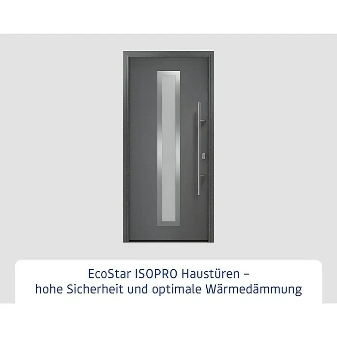Hörmann EcoStar Haustür ISOPRO IP 700S - 110 x 210 cm, DIN Anschlag: Rechts, CH 703 Anthrazit Metallic - EcoStar ISOPRO Haustür mit vertikalem Glaseinsatz und Stangengriff bietet hohe Sicherheit und Wärmedämmung.